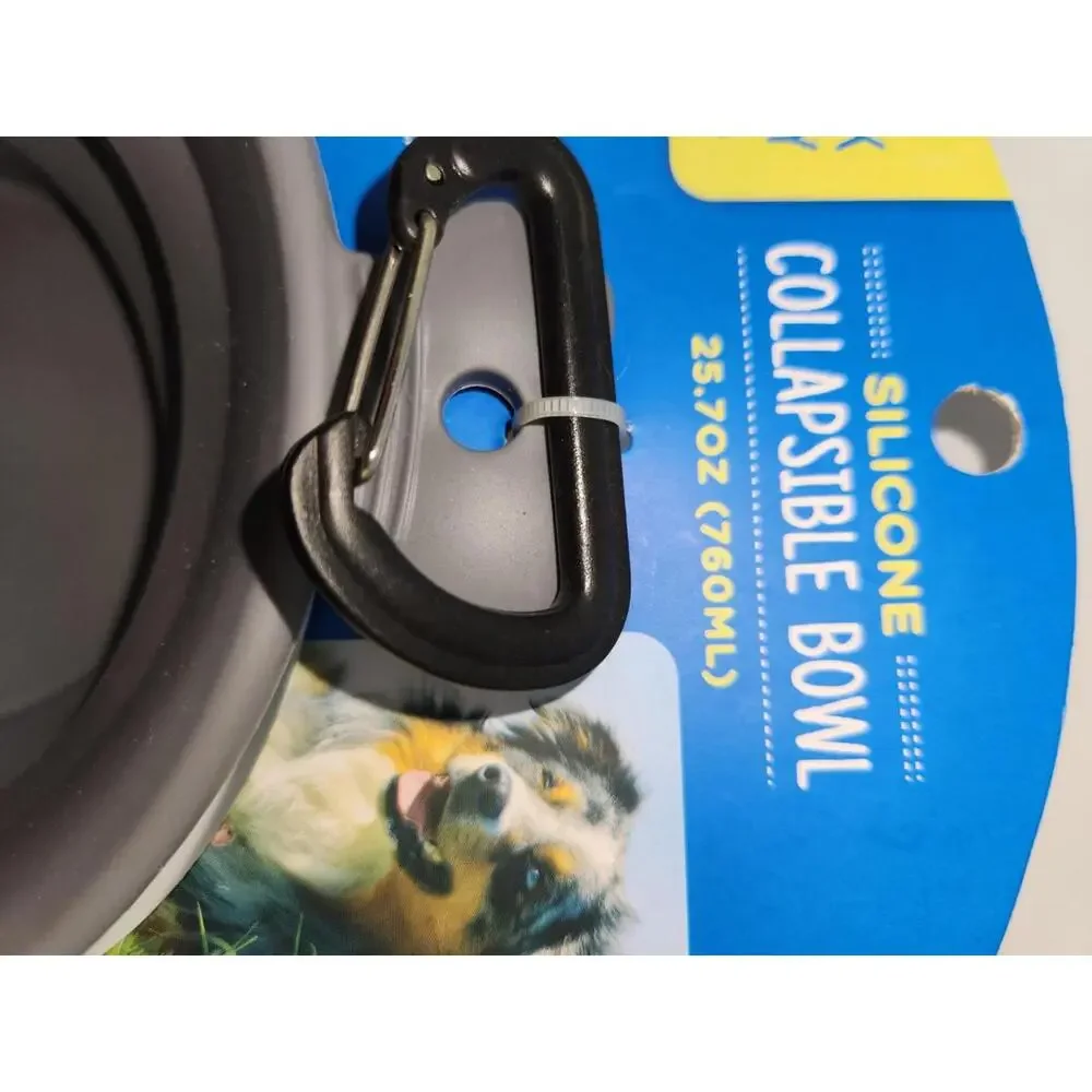 NWT Bark Supply Collapsible Dog Bowl 25.7oz Gray W/Belt Clip
